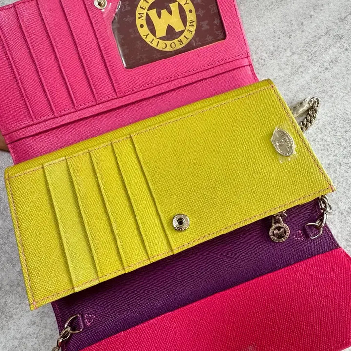 [BUNJANG] MCM Hot Pink Long Wallet Chain Shoulder Bag / 메트로시티 핫핑크 장지갑 체인 숄더백