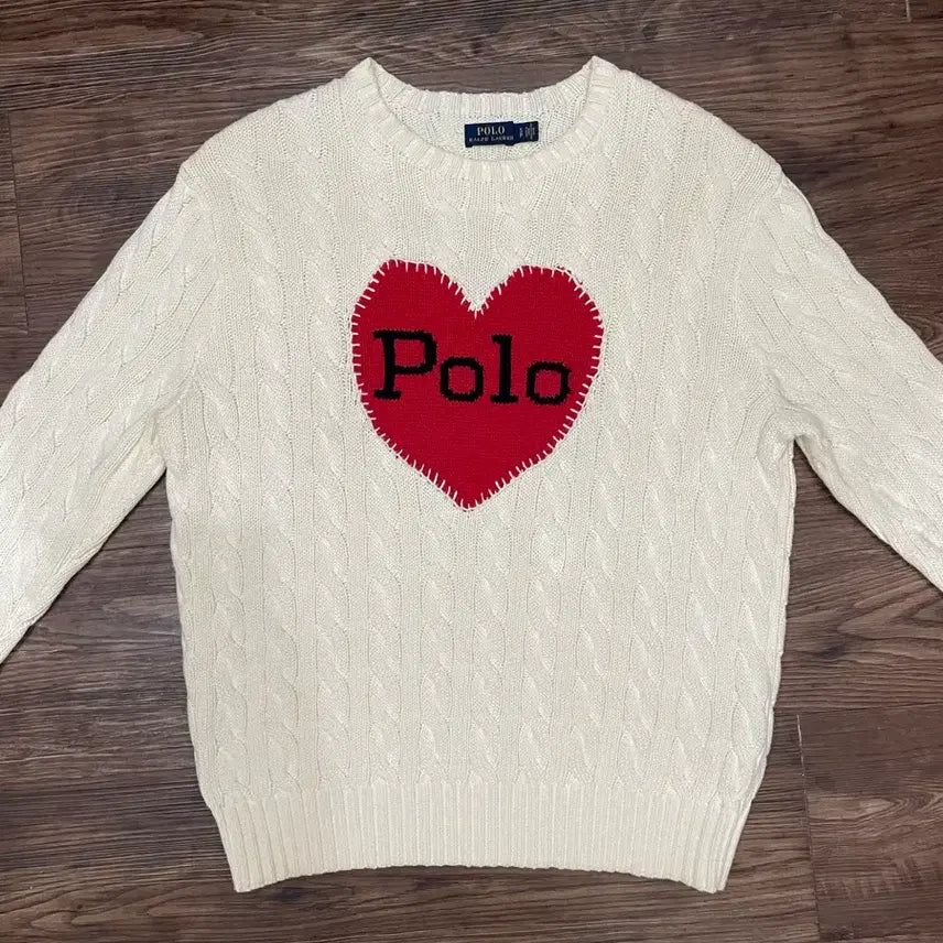 [BUNJANG] Polo Ralph Lauren Heart Cable Knit Sweater Ivory / 폴로 랄프로렌 하트 케이블 니트 스웨터 아이보리
