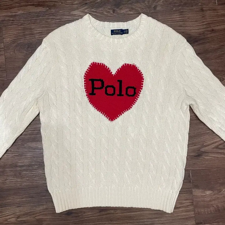[BUNJANG] Polo Ralph Lauren Heart Cable Knit Sweater Ivory / 폴로 랄프로렌 하트 케이블 니트 스웨터 아이보리
