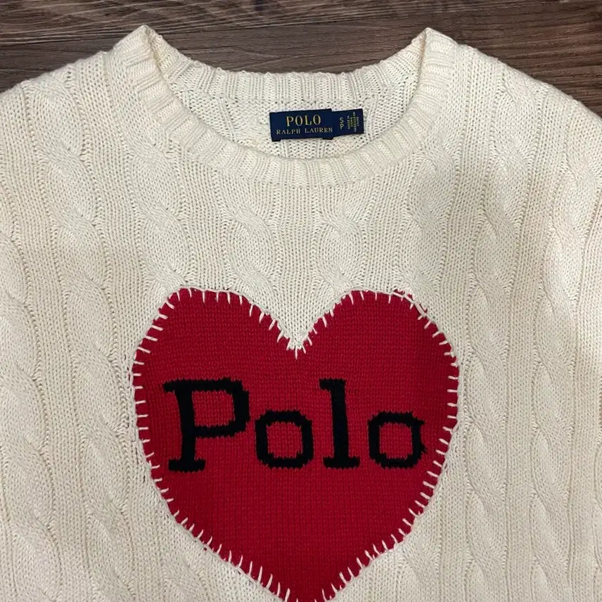 [BUNJANG] Polo Ralph Lauren Heart Cable Knit Sweater Ivory / 폴로 랄프로렌 하트 케이블 니트 스웨터 아이보리