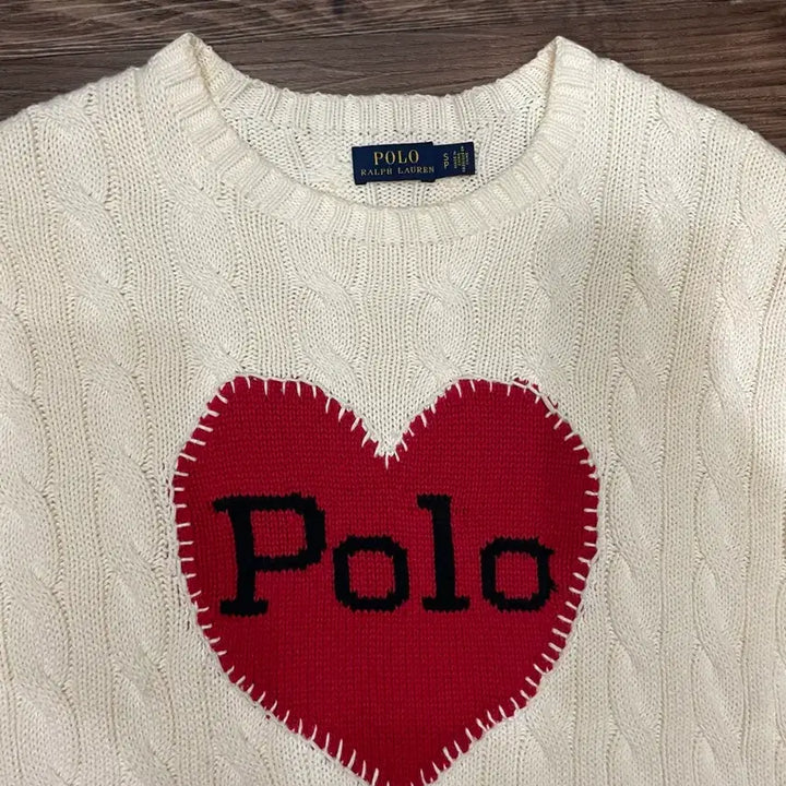 [BUNJANG] Polo Ralph Lauren Heart Cable Knit Sweater Ivory / 폴로 랄프로렌 하트 케이블 니트 스웨터 아이보리