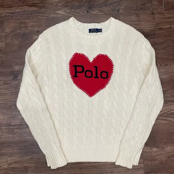 [BUNJANG] Polo Ralph Lauren Heart Cable Knit Sweater Ivory / 폴로 랄프로렌 하트 케이블 니트 스웨터 아이보리