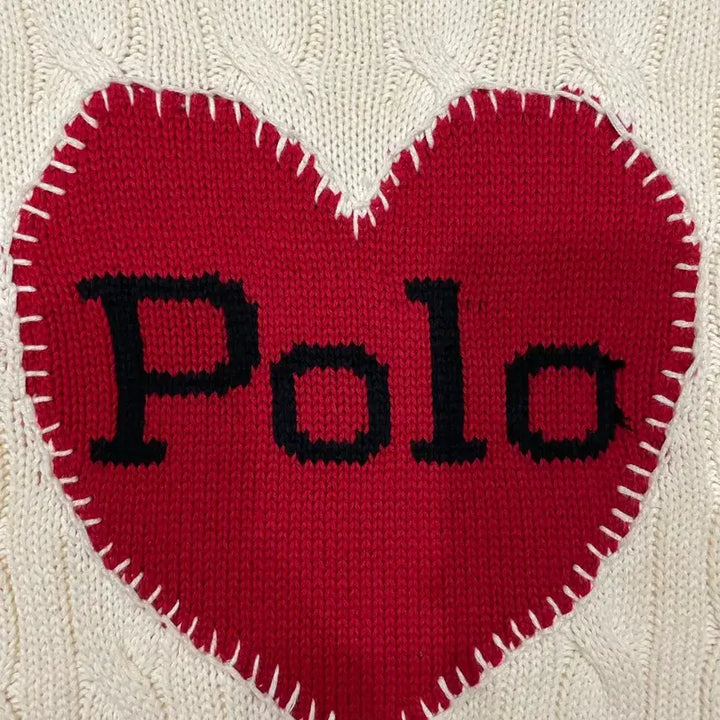[BUNJANG] Polo Ralph Lauren Heart Cable Knit Sweater Ivory / 폴로 랄프로렌 하트 케이블 니트 스웨터 아이보리
