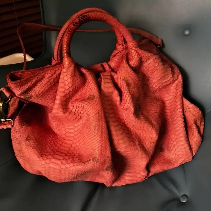 [BUNJANG] Custom Pink Python Leather Big Bag / 맞춤 수입이라 하나밖에 없는 핑크 파이톤 가죽 빅백 스트랩탈부착 가능