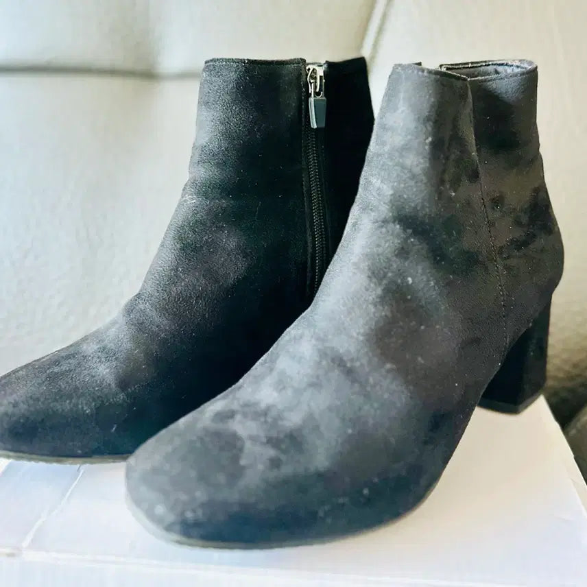 [BUNJANG] Black Suede Ankle Boots / 블랙 스웨이드 앵클 부츠
