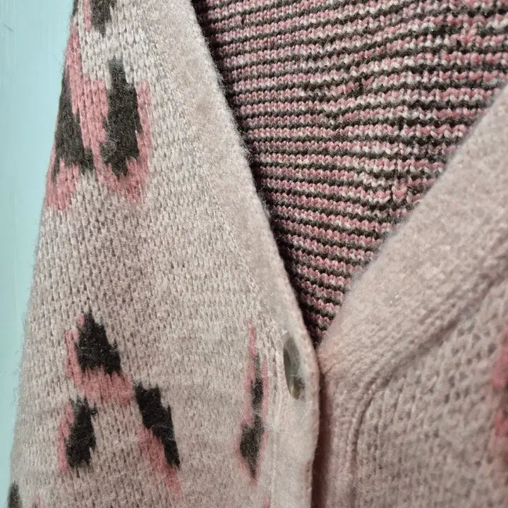 [BUNJANG] Pink Leopard Knit Cardigan / (세일)핑크 레오파드 니트 가디건