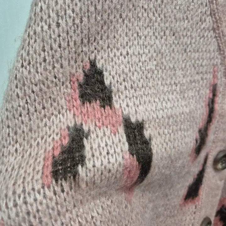 [BUNJANG] Pink Leopard Knit Cardigan / (세일)핑크 레오파드 니트 가디건