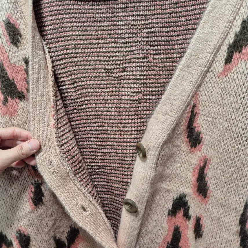 [BUNJANG] Pink Leopard Knit Cardigan / (세일)핑크 레오파드 니트 가디건