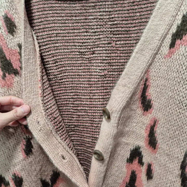 [BUNJANG] Pink Leopard Knit Cardigan / (세일)핑크 레오파드 니트 가디건