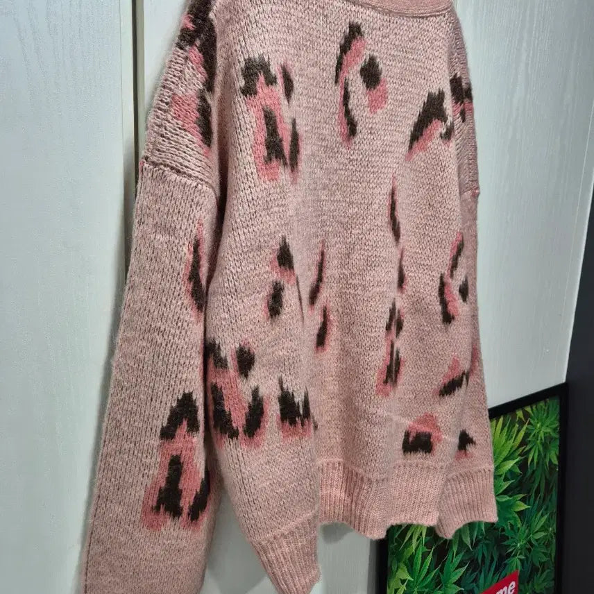 [BUNJANG] Pink Leopard Knit Cardigan / (세일)핑크 레오파드 니트 가디건