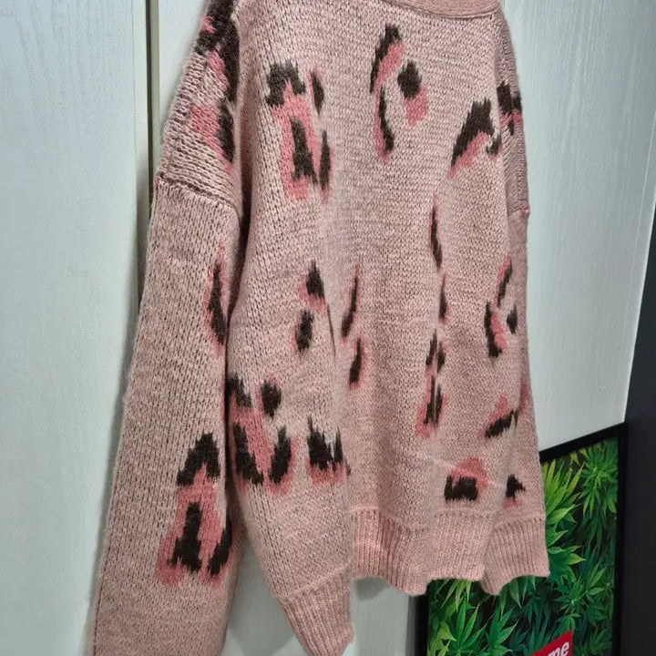 [BUNJANG] Pink Leopard Knit Cardigan / (세일)핑크 레오파드 니트 가디건