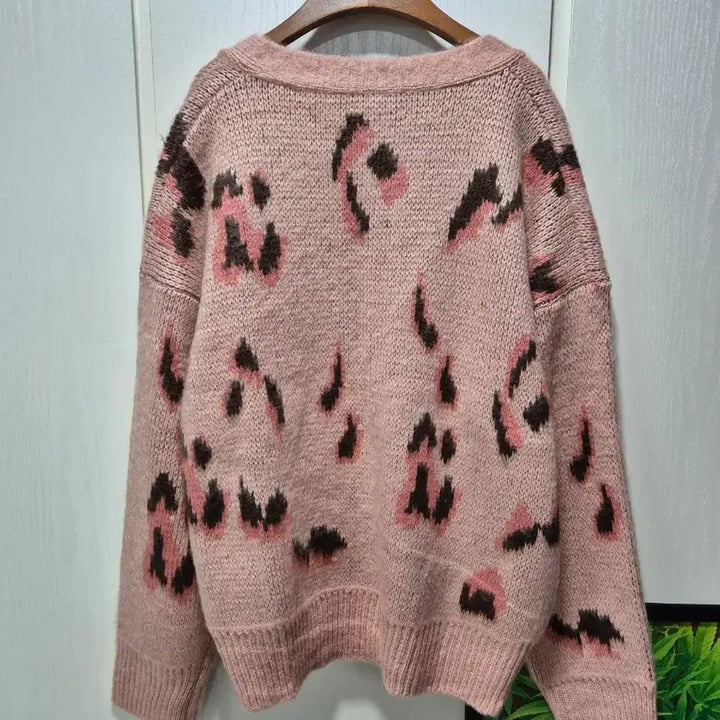 [BUNJANG] Pink Leopard Knit Cardigan / (세일)핑크 레오파드 니트 가디건