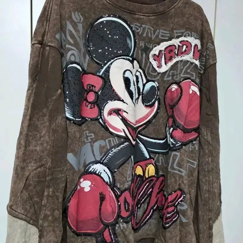 [BUNJANG] Mickey Mouse Brown Sweatshirt / 미키마우스 브라운 맨투맨 티셔츠