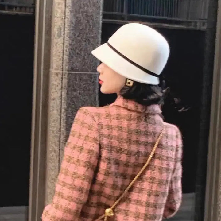 [BUNJANG] White Wool Bucket Hat with Black Ribbon / 양모 화이트햇 벙거지 모자 페도라 블랙 리본 샤넬스타일 버킷햇