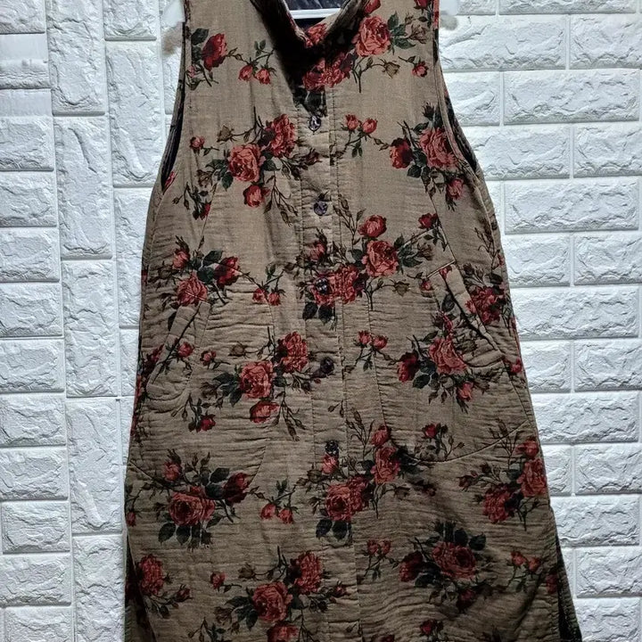 [BUNJANG] Floral Pattern Bonded Long Vest / 꽃무늬 면본딩 롱 조끼 베스트