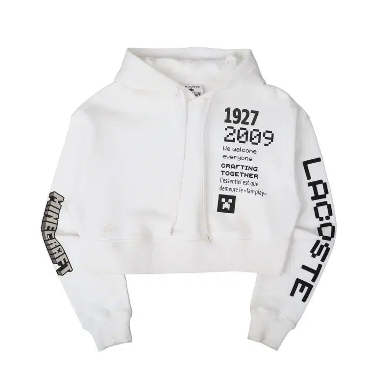 [BUNJANG] Lacoste Minecraft White Crop Hoodie / 라코스테 x 마인크래프트 화이트 크롭 후드티