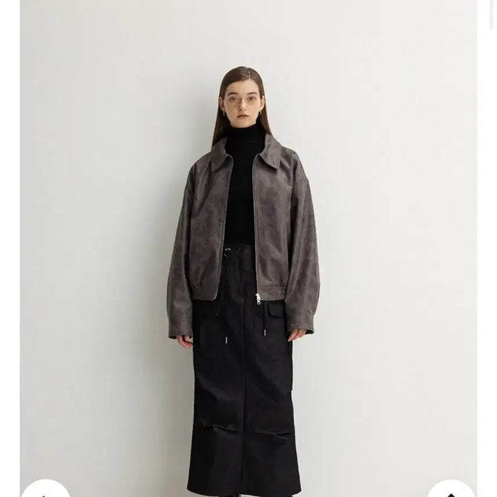 [BUNJANG] Le Chrack Leather Blouson Jacket (Charcoal) / 르 le 크랙 레더 블루종 자켓 점퍼 (차콜)