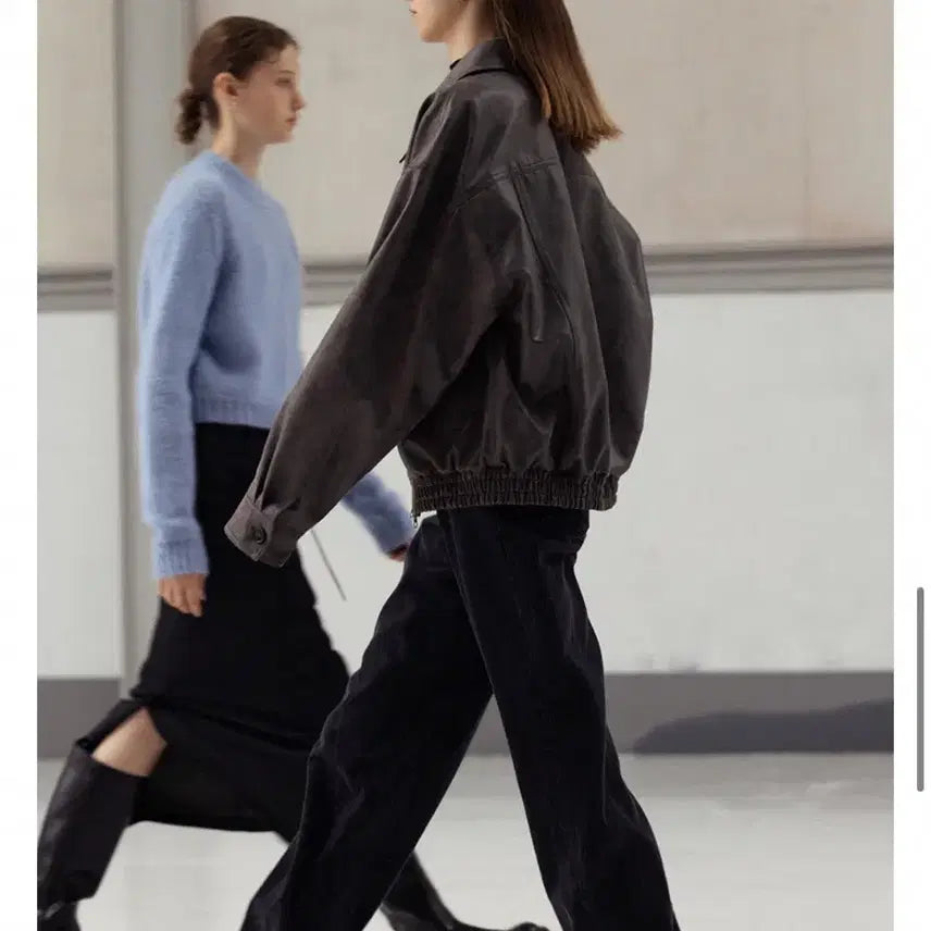 [BUNJANG] Le Chrack Leather Blouson Jacket (Charcoal) / 르 le 크랙 레더 블루종 자켓 점퍼 (차콜)