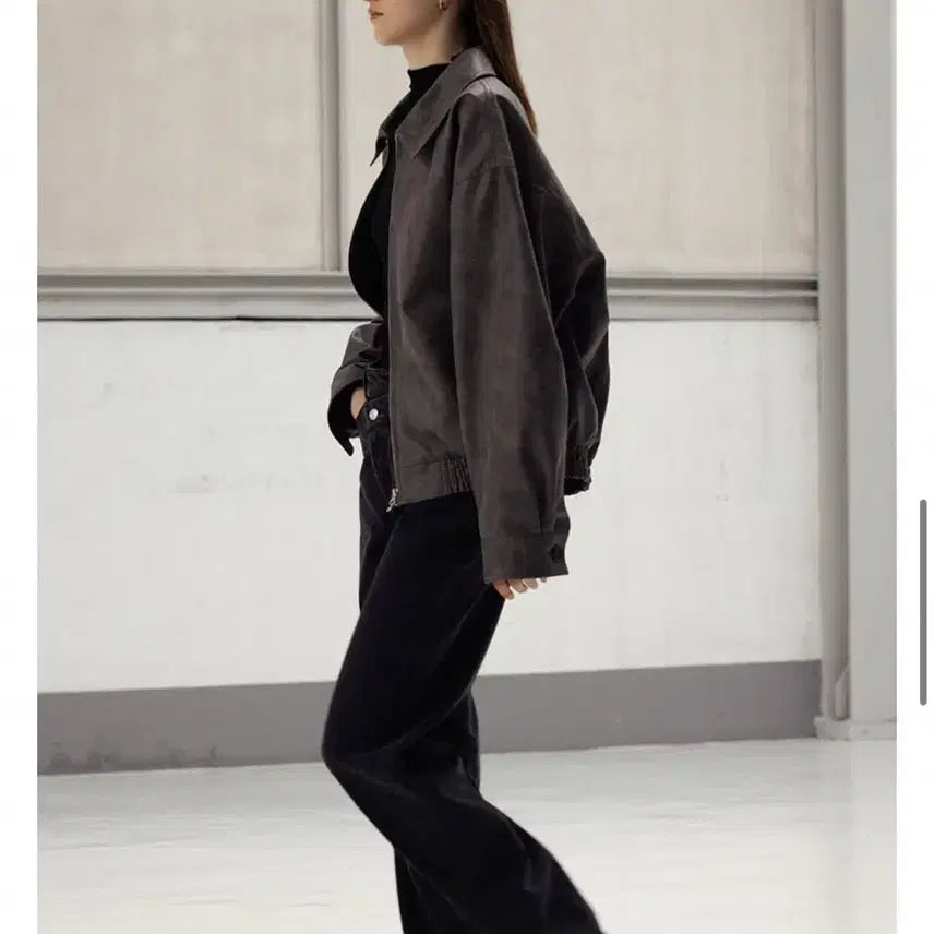 [BUNJANG] Le Chrack Leather Blouson Jacket (Charcoal) / 르 le 크랙 레더 블루종 자켓 점퍼 (차콜)