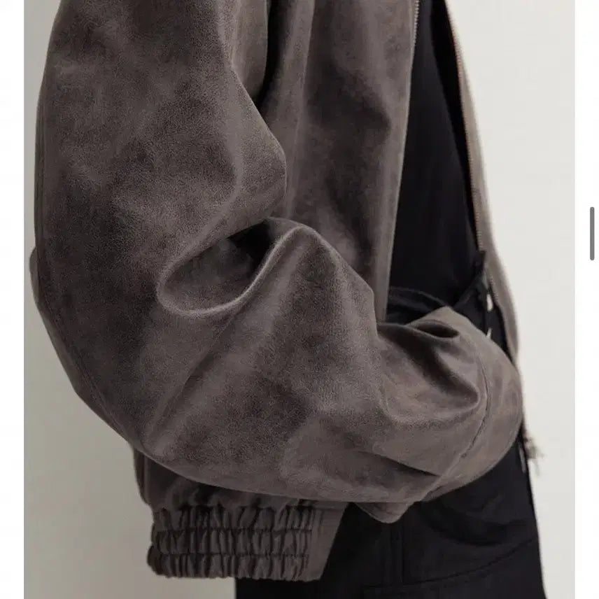 [BUNJANG] Le Chrack Leather Blouson Jacket (Charcoal) / 르 le 크랙 레더 블루종 자켓 점퍼 (차콜)