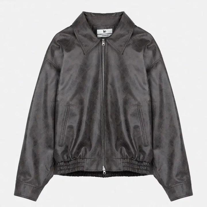 [BUNJANG] Le Chrack Leather Blouson Jacket (Charcoal) / 르 le 크랙 레더 블루종 자켓 점퍼 (차콜)