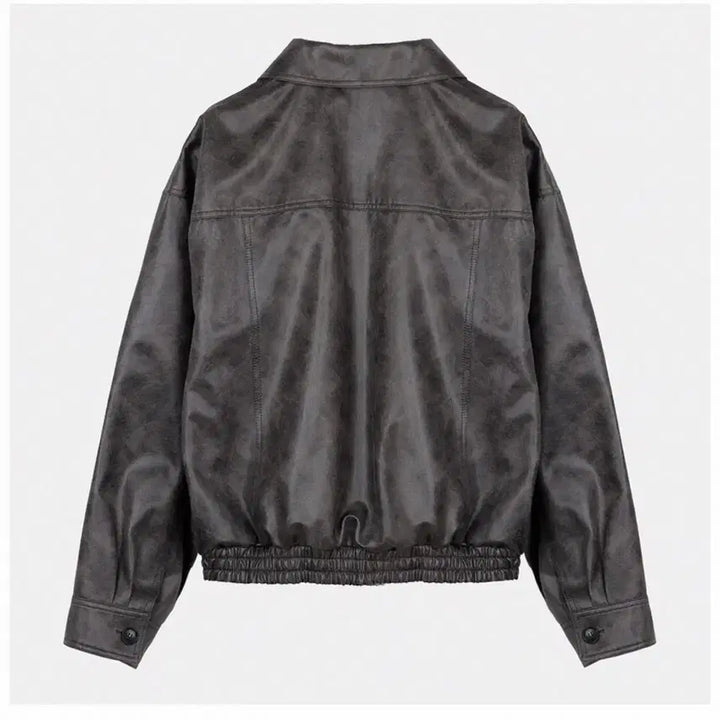 [BUNJANG] Le Chrack Leather Blouson Jacket (Charcoal) / 르 le 크랙 레더 블루종 자켓 점퍼 (차콜)