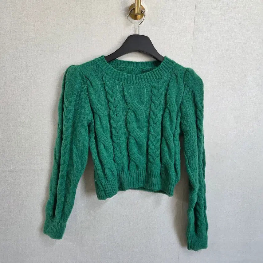 [BUNJANG] Green Cable Knit Crop Top (Size 44-55) / 여성 그린 꽈배기 크롭 니트 44-55