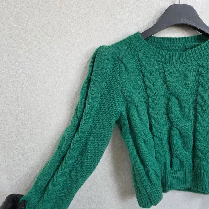 [BUNJANG] Green Cable Knit Crop Top (Size 44-55) / 여성 그린 꽈배기 크롭 니트 44-55
