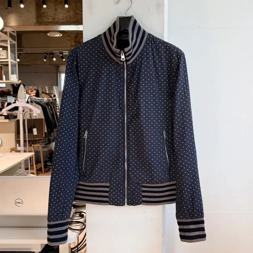 [BUNJANG] Dolce & Gabbana Navy Dot Pattern Blouson Jacket / 돌체앤가바나 네이비 도트패턴 블루종 자켓
