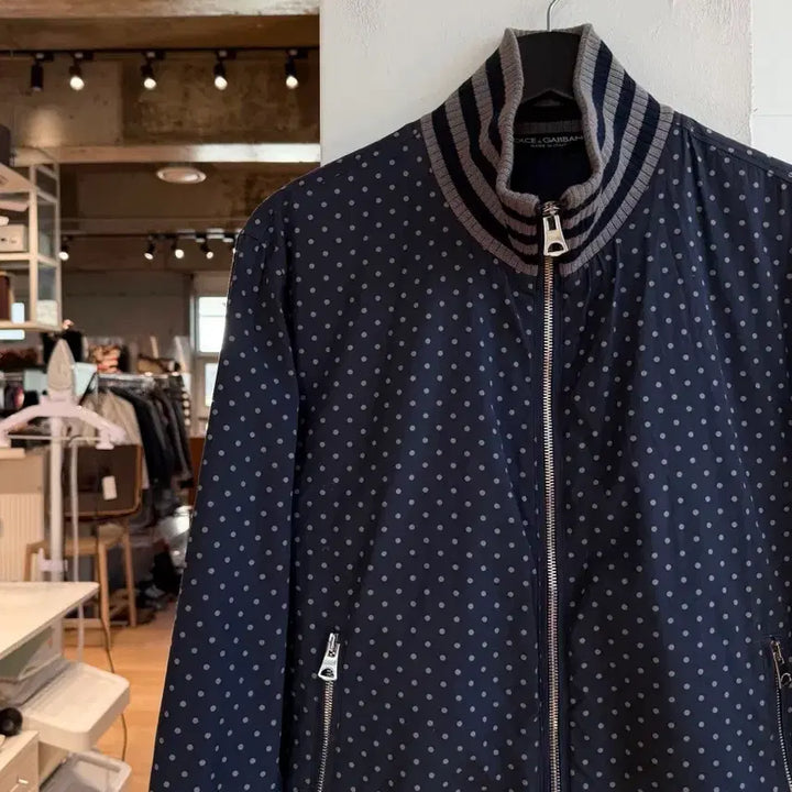 [BUNJANG] Dolce & Gabbana Navy Dot Pattern Blouson Jacket / 돌체앤가바나 네이비 도트패턴 블루종 자켓