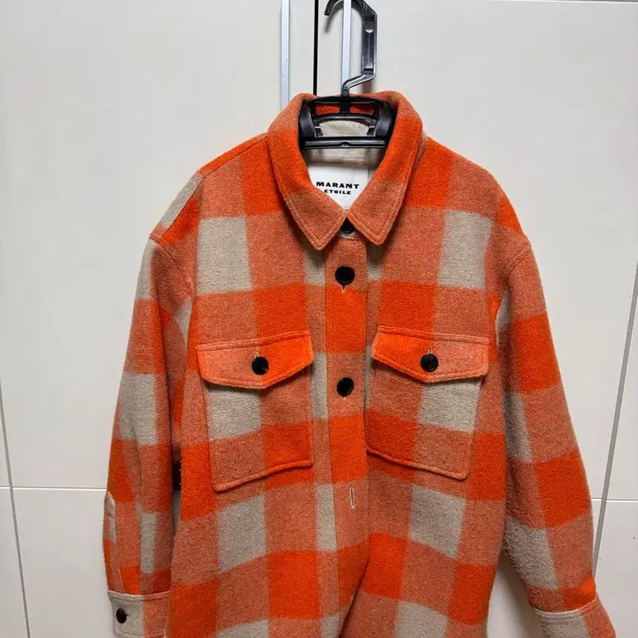 [BUNJANG] Marron with Etoile Orange Check Shirt Jacket / 마랑 에뚜왈 오렌지 체크 셔츠 자켓