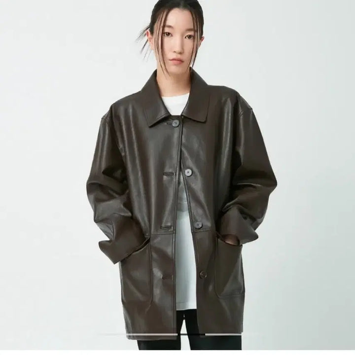 [BUNJANG] WMM Brown Vegan Leather Jacket / WMM 더블유엠엠 브라운 비건 레더 자켓 가죽자켓 (유튜버 새영착용)