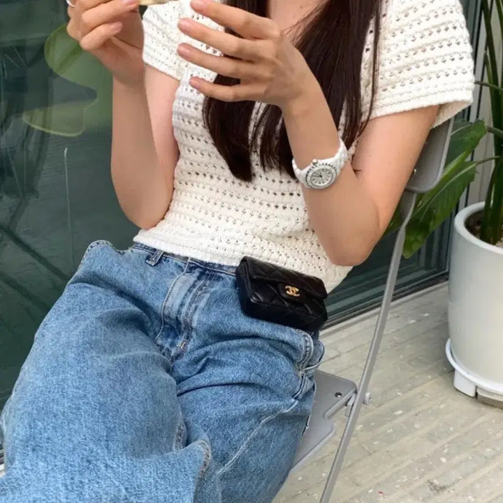 [BUNJANG] Le Sserafim Sie Sie Knit Top / 르플레인 시에 sie 반팔 니트 시에니트