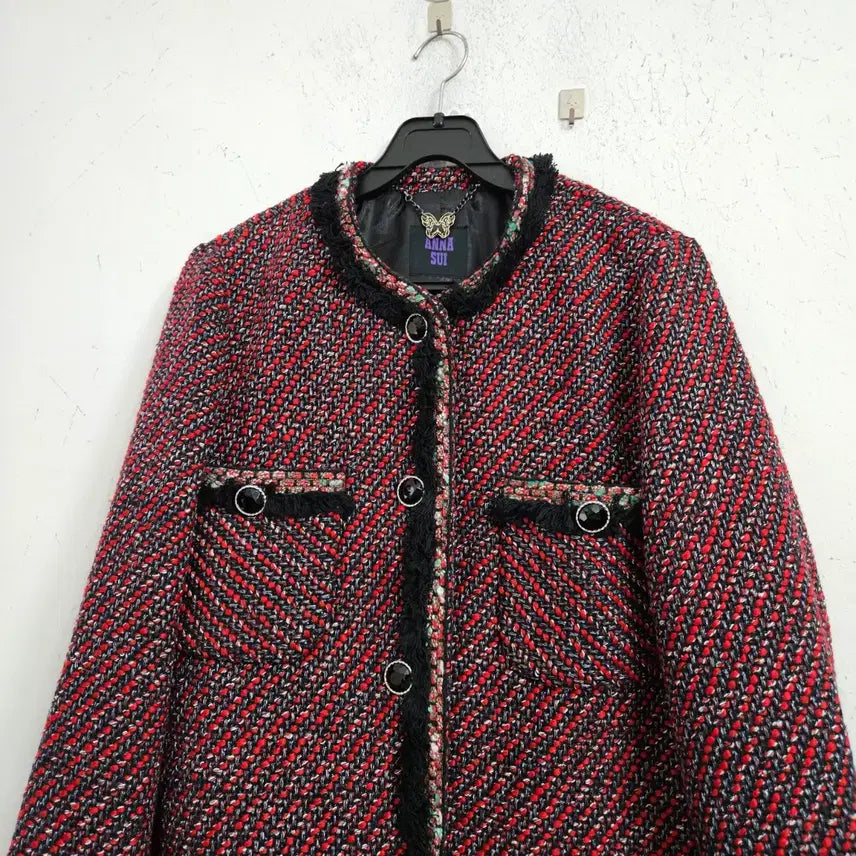 [BUNJANG] Anna Sui Tweed Jacket Red Black / 안나수이 트위드 자켓 레드 블랙