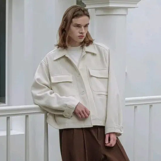 [BUNJANG] Deco Roso Textured Double Pocket Blouson Jacket [Ivory] / 데꼬로소 텍스처드 더블 포켓 블루종 자켓 [IVORY]