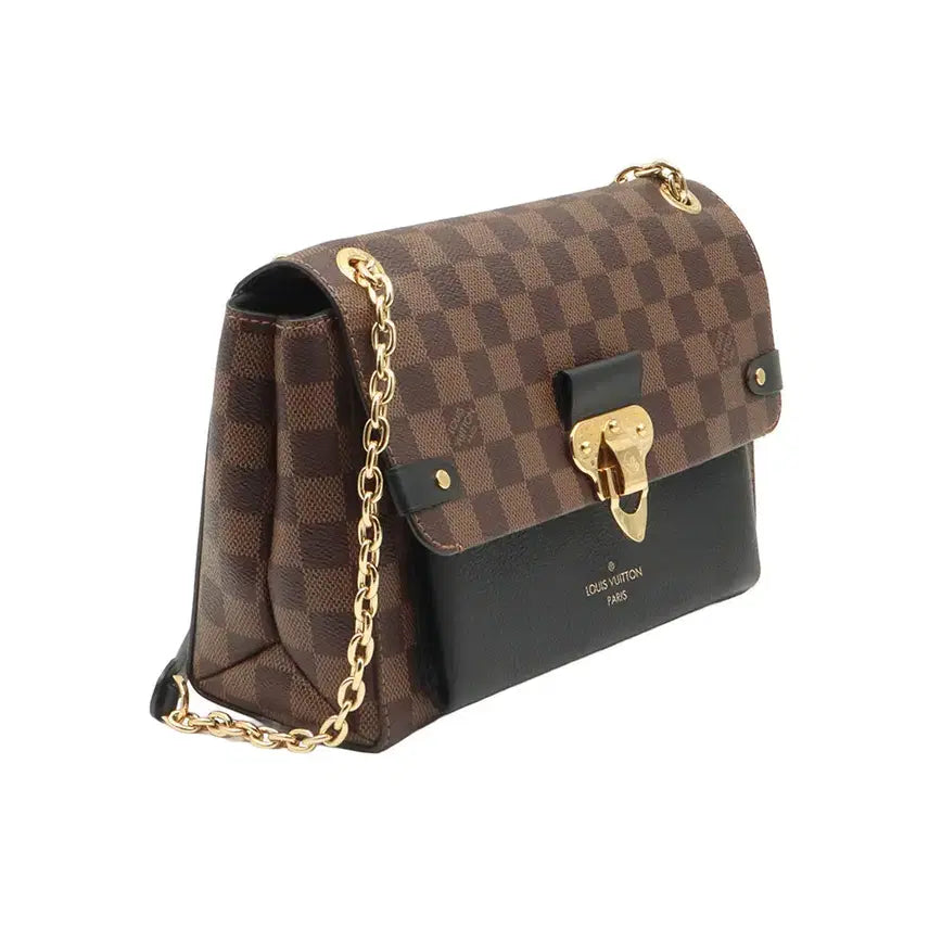 [BUNJANG] Louis Vuitton Damier Ebene Canvas Bag / 루이비통 다미에 에벤 캔버스 블랙 레더 금장 바뱅 PM 숄더백