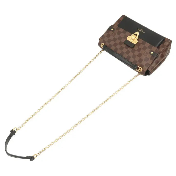 [BUNJANG] Louis Vuitton Damier Ebene Canvas Bag / 루이비통 다미에 에벤 캔버스 블랙 레더 금장 바뱅 PM 숄더백