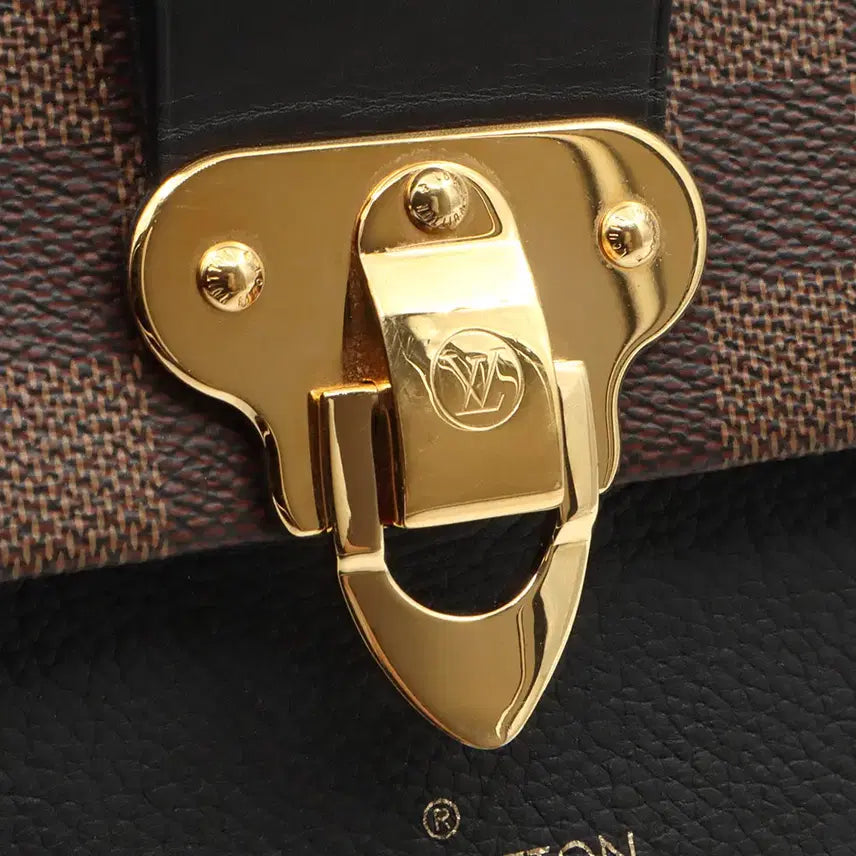 [BUNJANG] Louis Vuitton Damier Ebene Canvas Bag / 루이비통 다미에 에벤 캔버스 블랙 레더 금장 바뱅 PM 숄더백