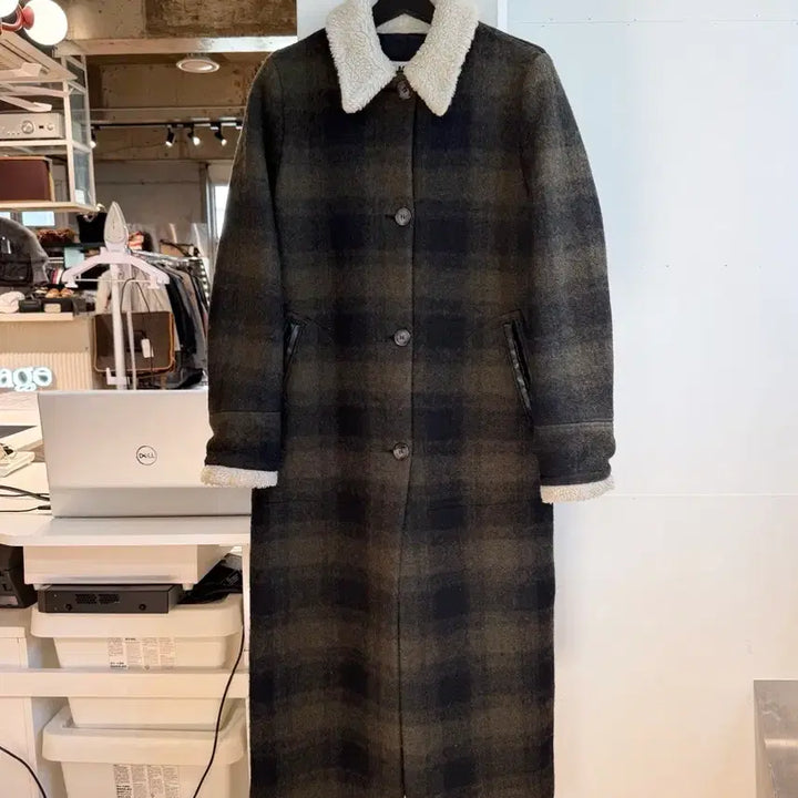[BUNJANG] MM6 Check Pattern Long Coat / mm6 카키 체크패턴 롱 코트