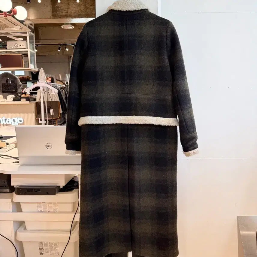 [BUNJANG] MM6 Check Pattern Long Coat / mm6 카키 체크패턴 롱 코트