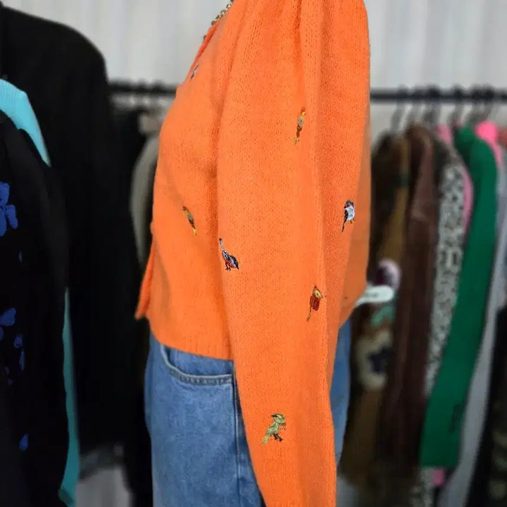 [BUNJANG] Orange Embroidered Cardigan / (새상품)오렌지색 새 자수 가디건