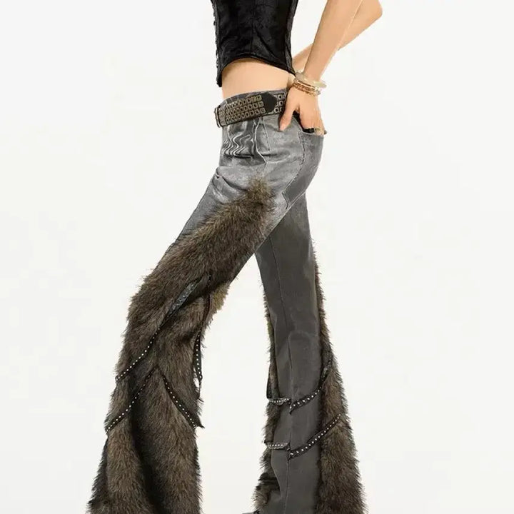 [BUNJANG] Y2K Corset Top & Fur Trimmed Bootcut Pants / y2k 갸루 코르셋 탑 + 퍼 트리밍 부츠컷 팬츠