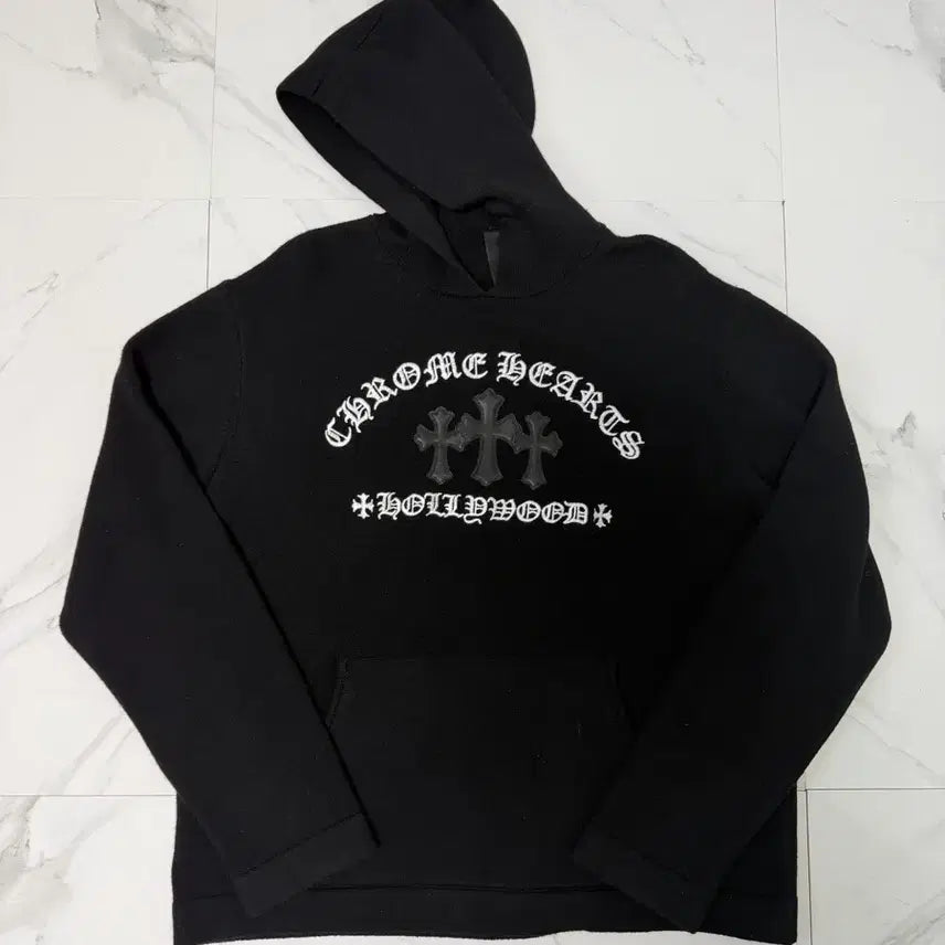 [SOLD OUT] 새상품 신형 크롬하츠 레더패치 세메터리 캐시미어 후드티 L