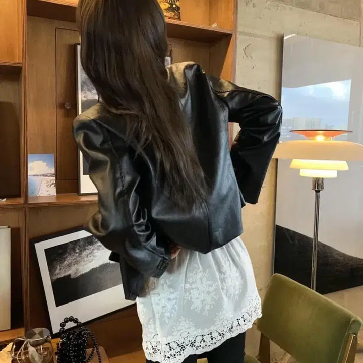 [BUNJANG] Frilly 3-Button Cron Leather Crop Jacket / 프릴리 3버튼 크론 레더 자켓 가죽자켓