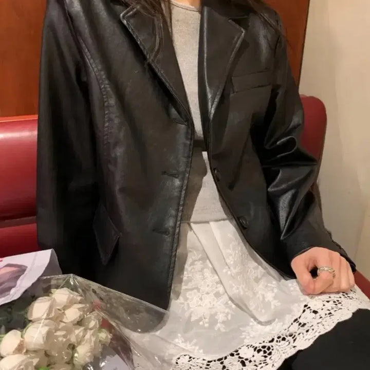 [BUNJANG] Freely 3-Button Cron Leather Jacket / 프릴리 3버튼 크론 레더 자켓 가죽자켓