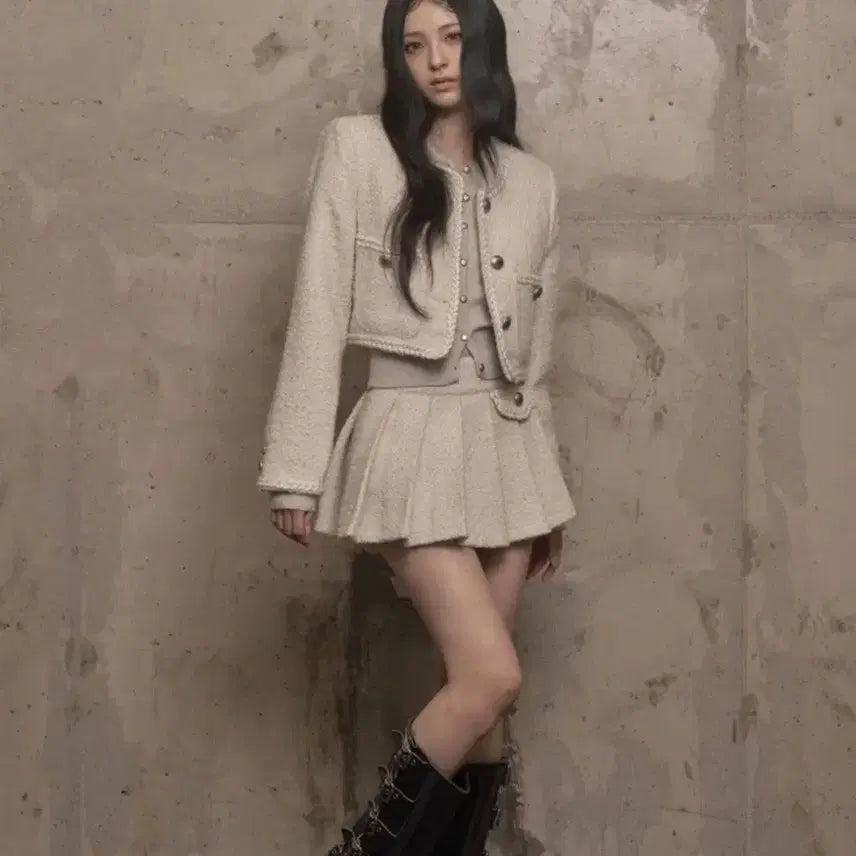 [BUNJANG] Atelier Tweed Skirt / (택 있는 새상품) 카키포인트 Atelier 트위드 스커트