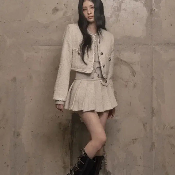 [BUNJANG] Atelier Tweed Skirt / (택 있는 새상품) 카키포인트 Atelier 트위드 스커트