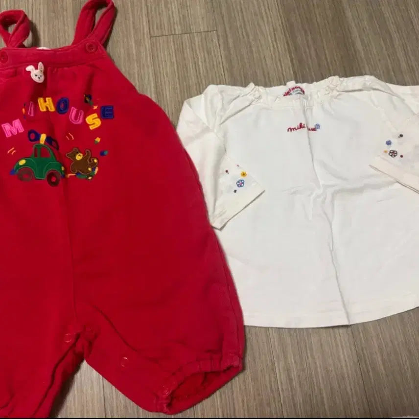 [BUNJANG] Mickey Mouse Overalls and Top Set 90 / 미키하우스 멜빵바지+상의 세트 90