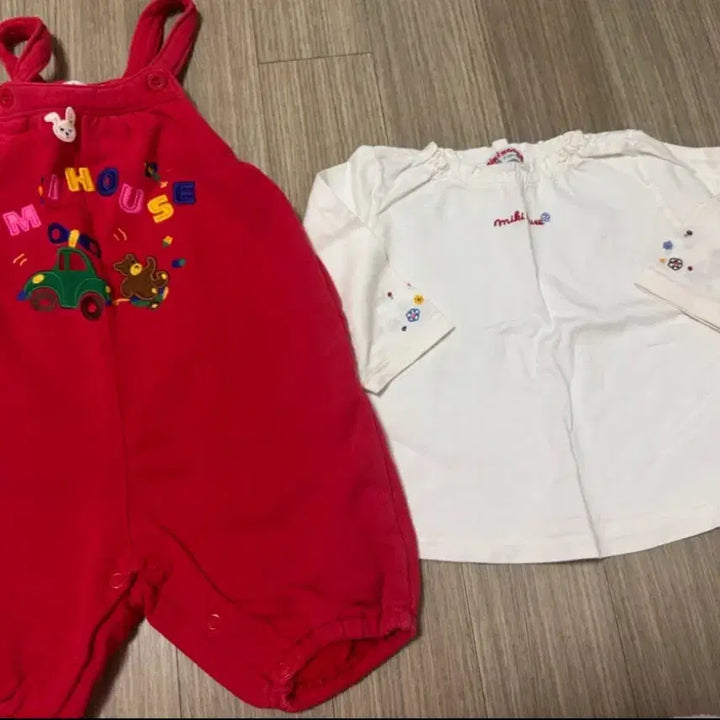 [BUNJANG] Mickey Mouse Overalls and Top Set 90 / 미키하우스 멜빵바지+상의 세트 90