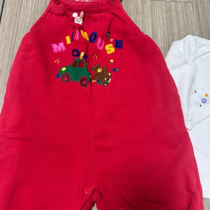 [BUNJANG] Mickey Mouse Overalls and Top Set 90 / 미키하우스 멜빵바지+상의 세트 90